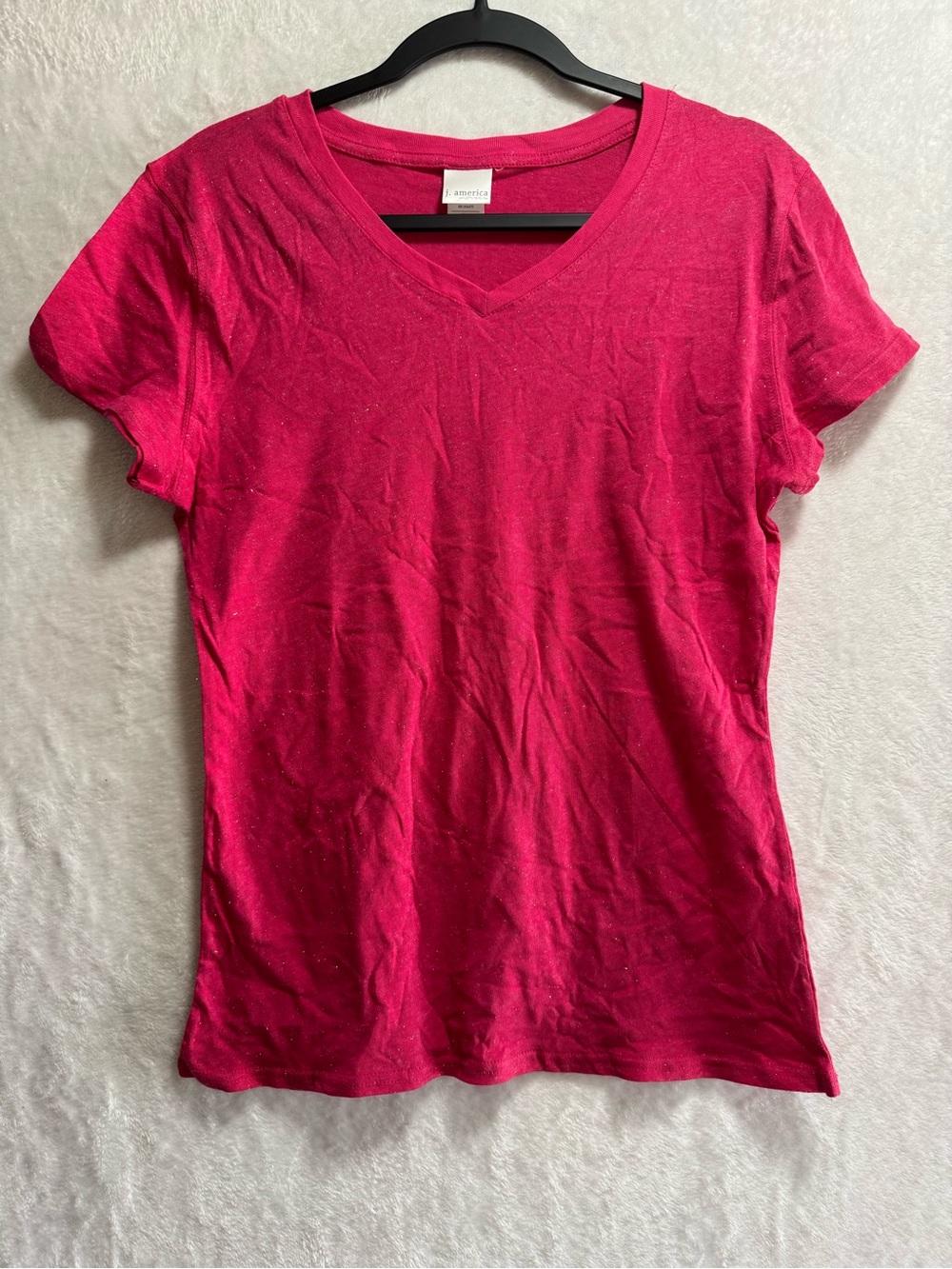 J. America Women's V-Neck Tee in Bright Pink
